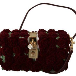 💯 Authentic DOLCE & GABBANA Red Roses Gold Padlock Resin Evening Clutch Bag